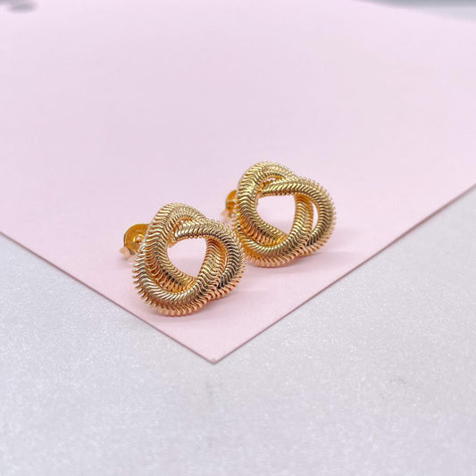 18k Gold Filled Open Loose Flat Herringbone love Knot Stud