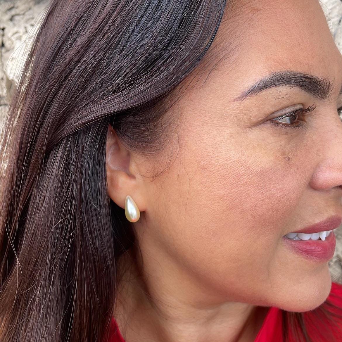 18k Gold Filled Chunky Smooth Pearl Tear Drop Earring