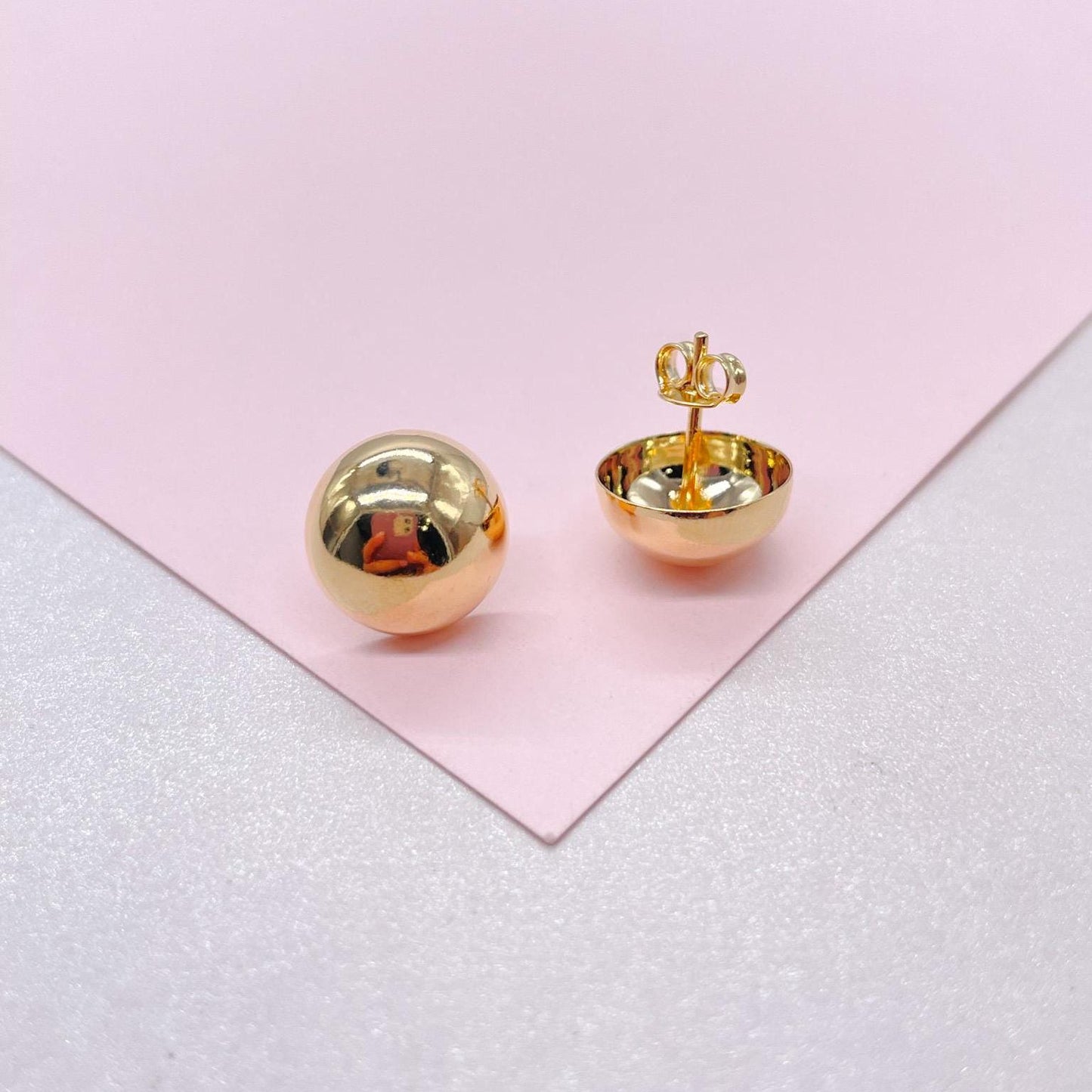 18k Gold Filled 12mm Half- Ball Stud Earring