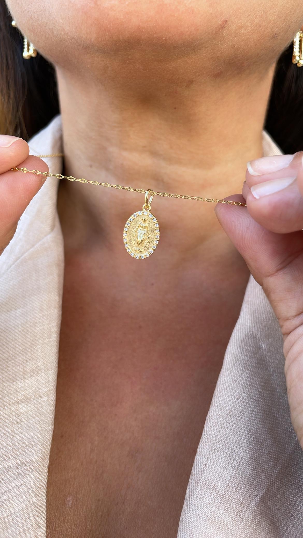 18k Gold Filled Virgin Mary Medallion Pendant Crowned with CZ Stones