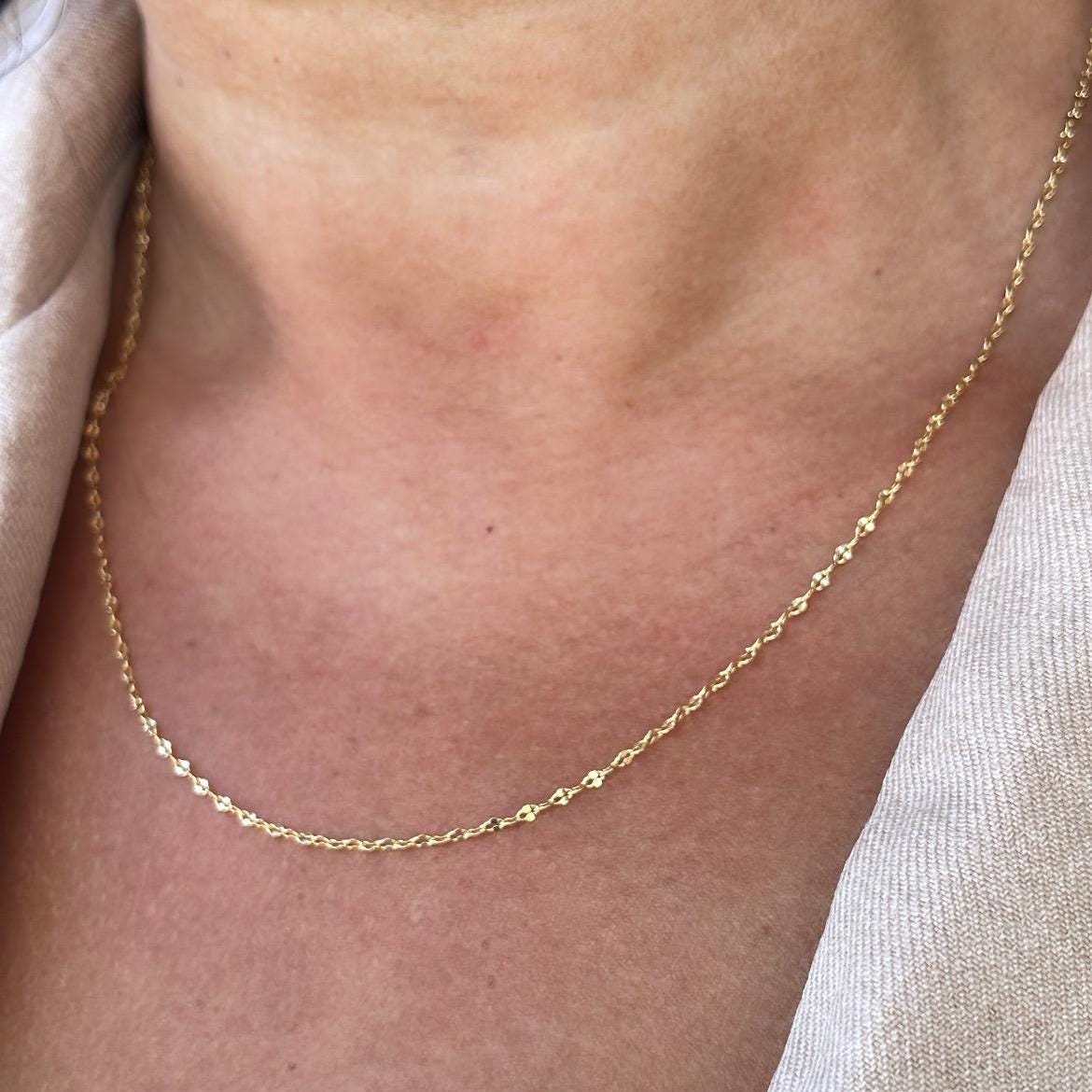 Dainty 18k Gold Filled Thin Sequin Mariner Link Chain
