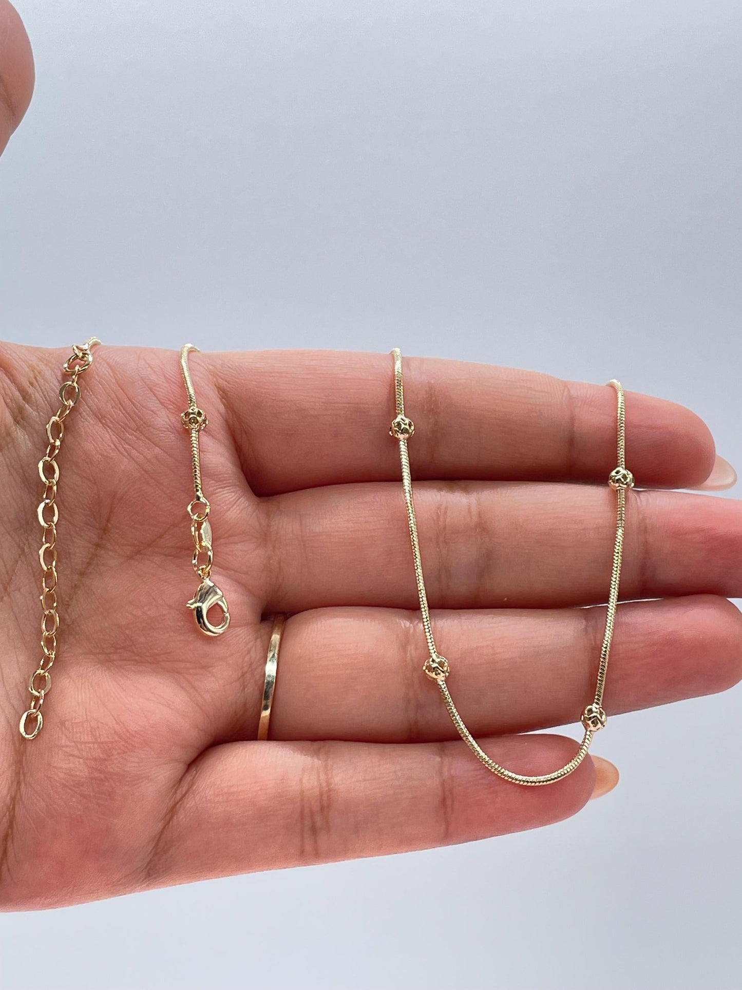18k Gold Filled 1mm Satellite Snake Chain with Hollow Beads Attached