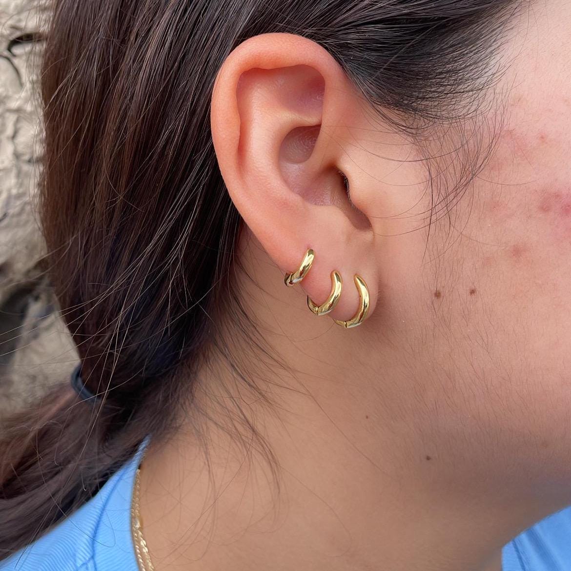 18k Gold Filled Set of 3 Huggie Hoops, Trio Earrings