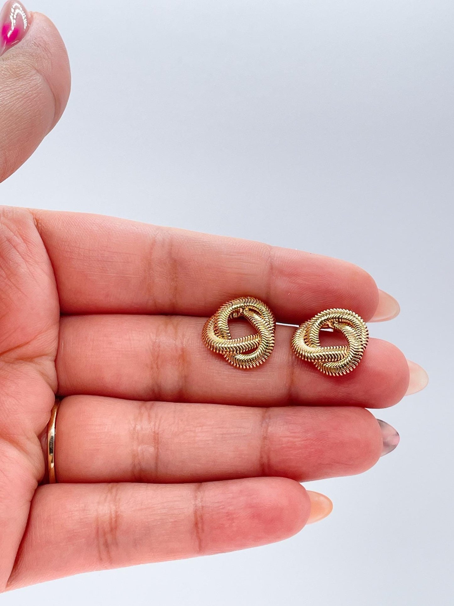 18k Gold Filled Open Loose Flat Herringbone love Knot Stud