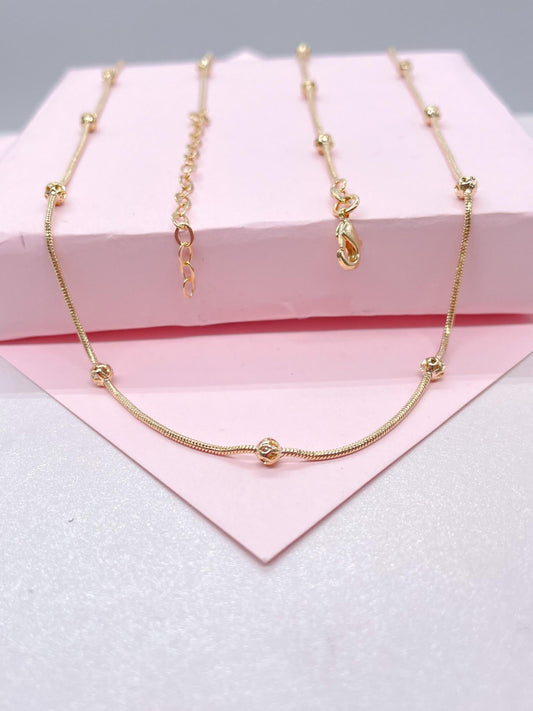 18k Gold Filled 1mm Satellite Snake Chain with Hollow Beads Attached