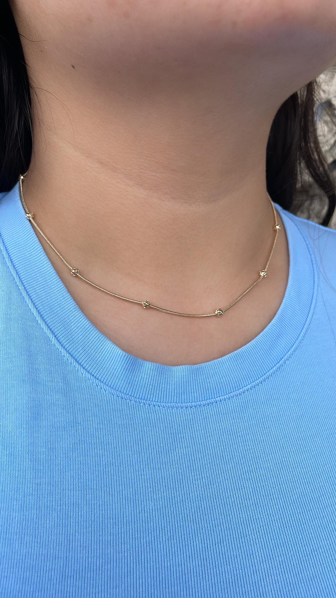 18k Gold Filled 1mm Satellite Snake Chain with Hollow Beads Attached