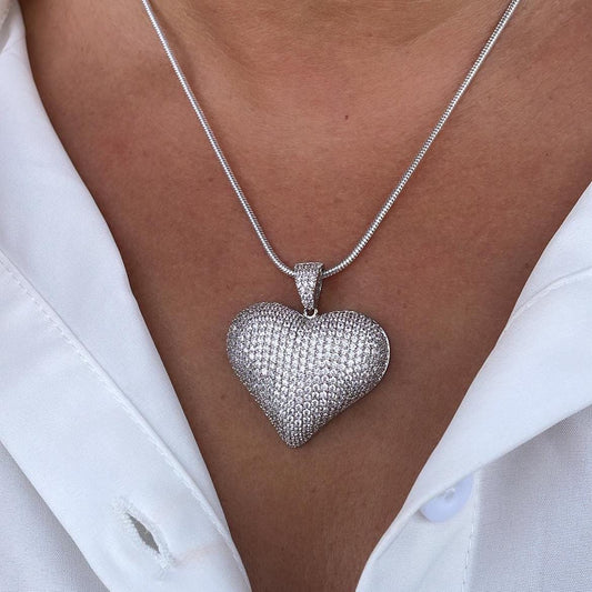 18k Gold Filled CZ Pave Large Puffy Heart Charm Pendant