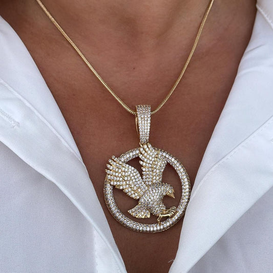 18k Gold Filled Cz Pave Hawk Medal Pendant Bald Eagle Charm