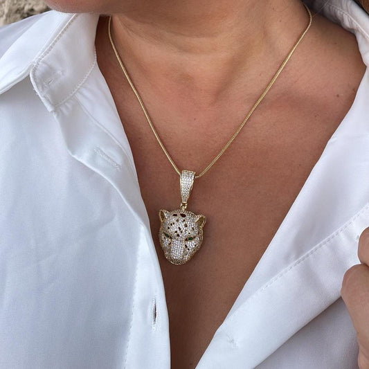 18k Gold Filled Micro Pavê Zirconia Panther Head With Emerald Green Eyes