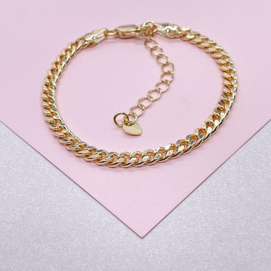 18k Gold Filled Cuban Link Bracelet: 4mm Curb Chain