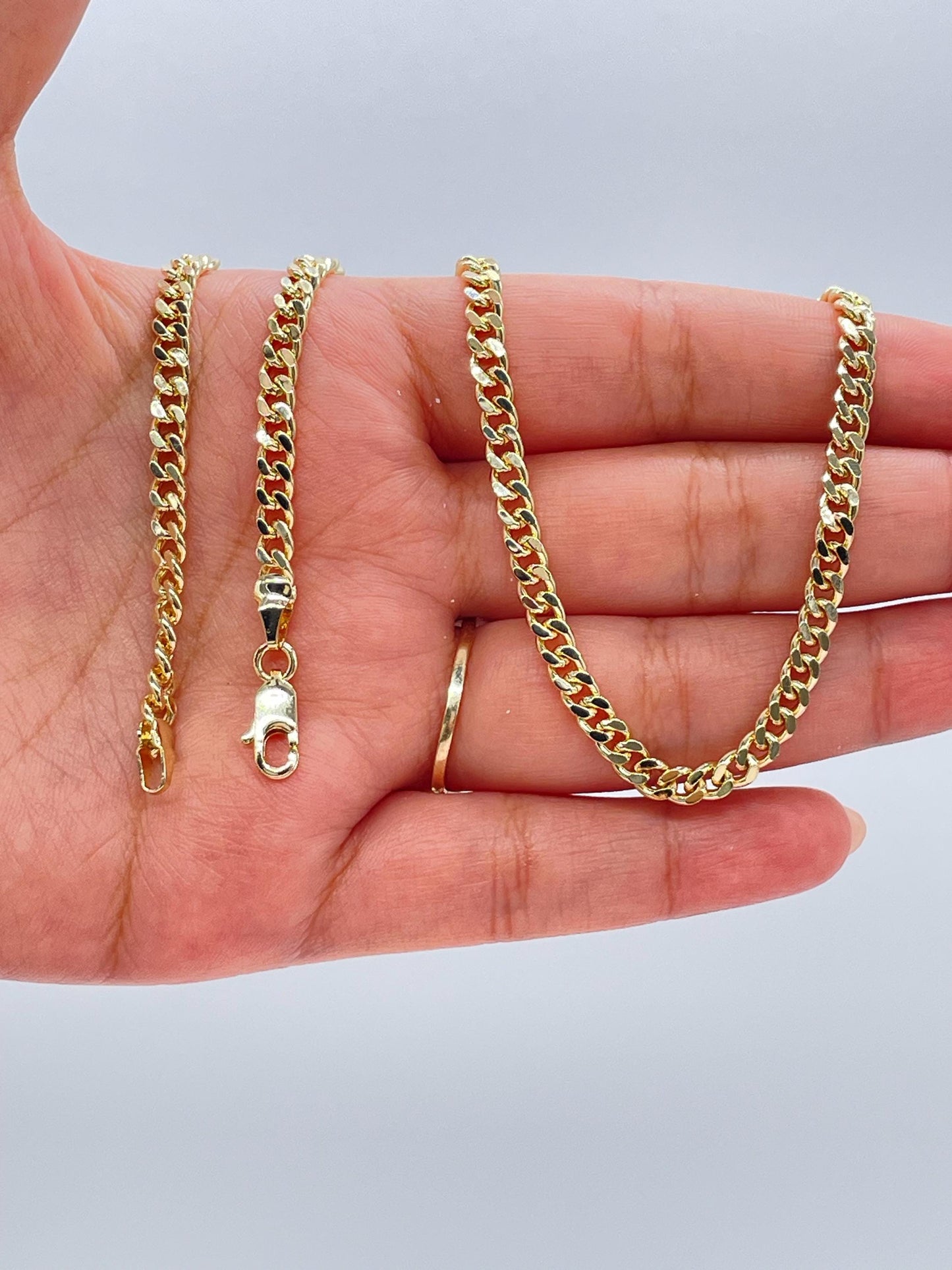 18k Gold Filled 4mm Cuban Link Chain, Miami Cuban Available Necklace and Bracelet, Gold Curb Chain And Jewelry Making Supplies