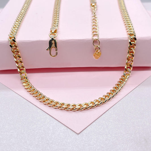 18k Gold Filled 4mm Cuban Link Chain: Miami Curb Necklace