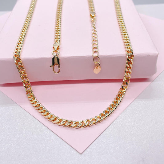 18k Gold Filled 4mm Cuban Link Chain: Miami Curb Necklace