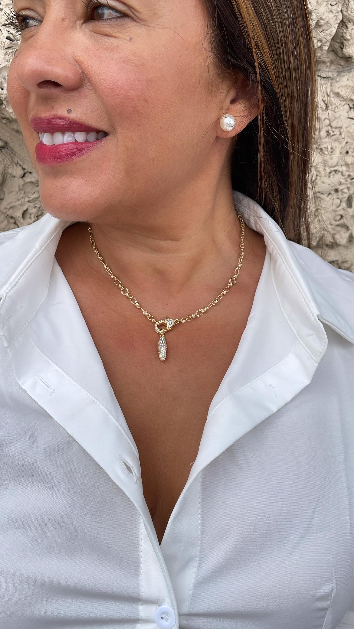 18k Gold Filled Starburst Specialty Chain Choker with CZ Clasp and Bullet Charm