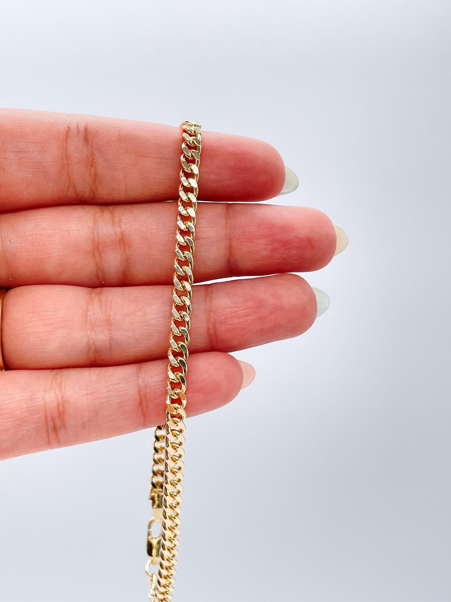 4mm 18k Gold Filled Plain Miami Cuban Link Anklet, Curb Link, Wholesale