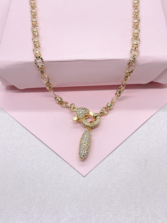 18k Gold Filled Starburst Specialty Chain Choker with CZ Clasp and Bullet Charm