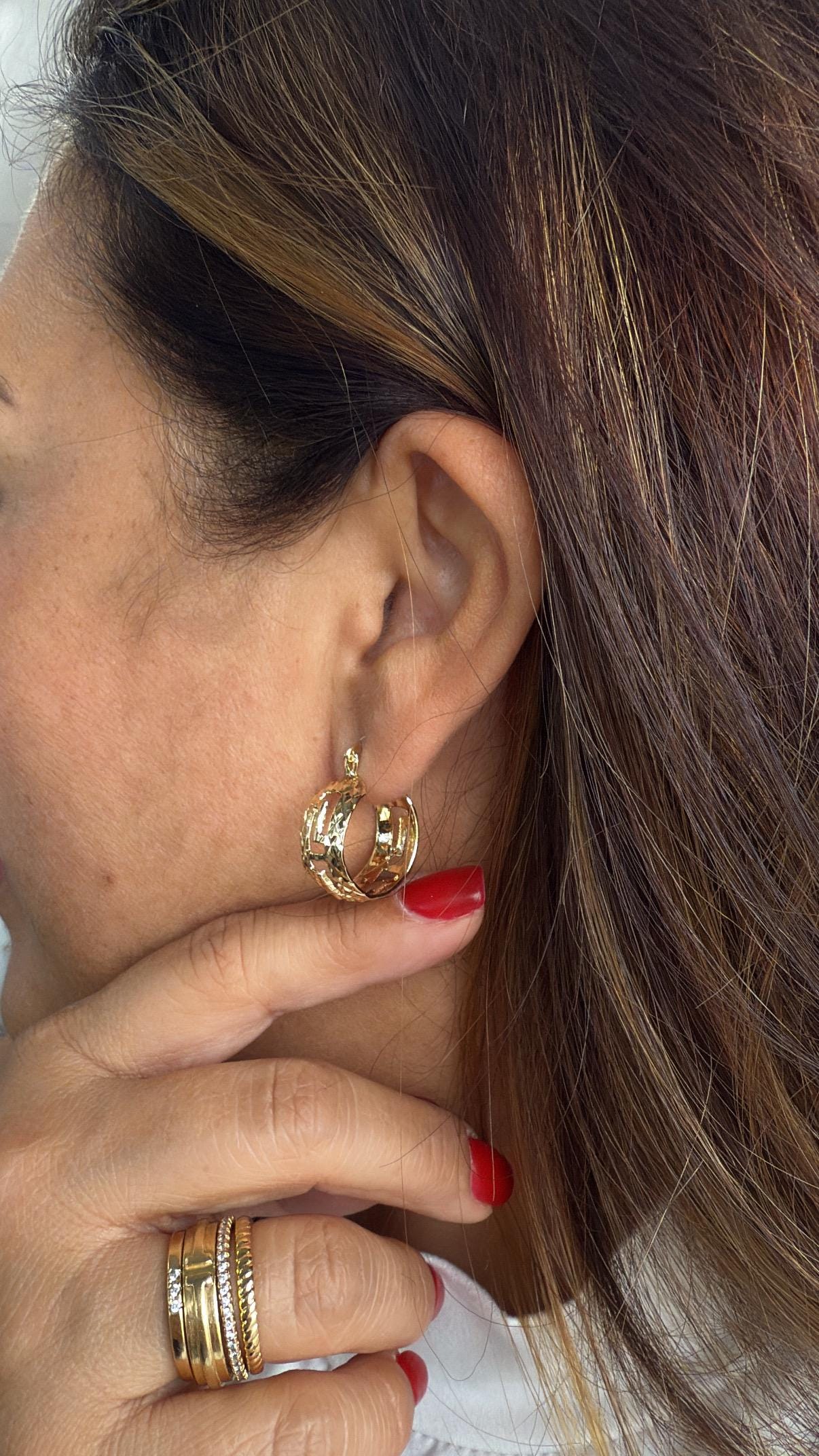 18k Gold Filled Hollow See-Through 9mm Thick Hoop Earrings, Gold Shiny Diamond Cut Hoop Earrings