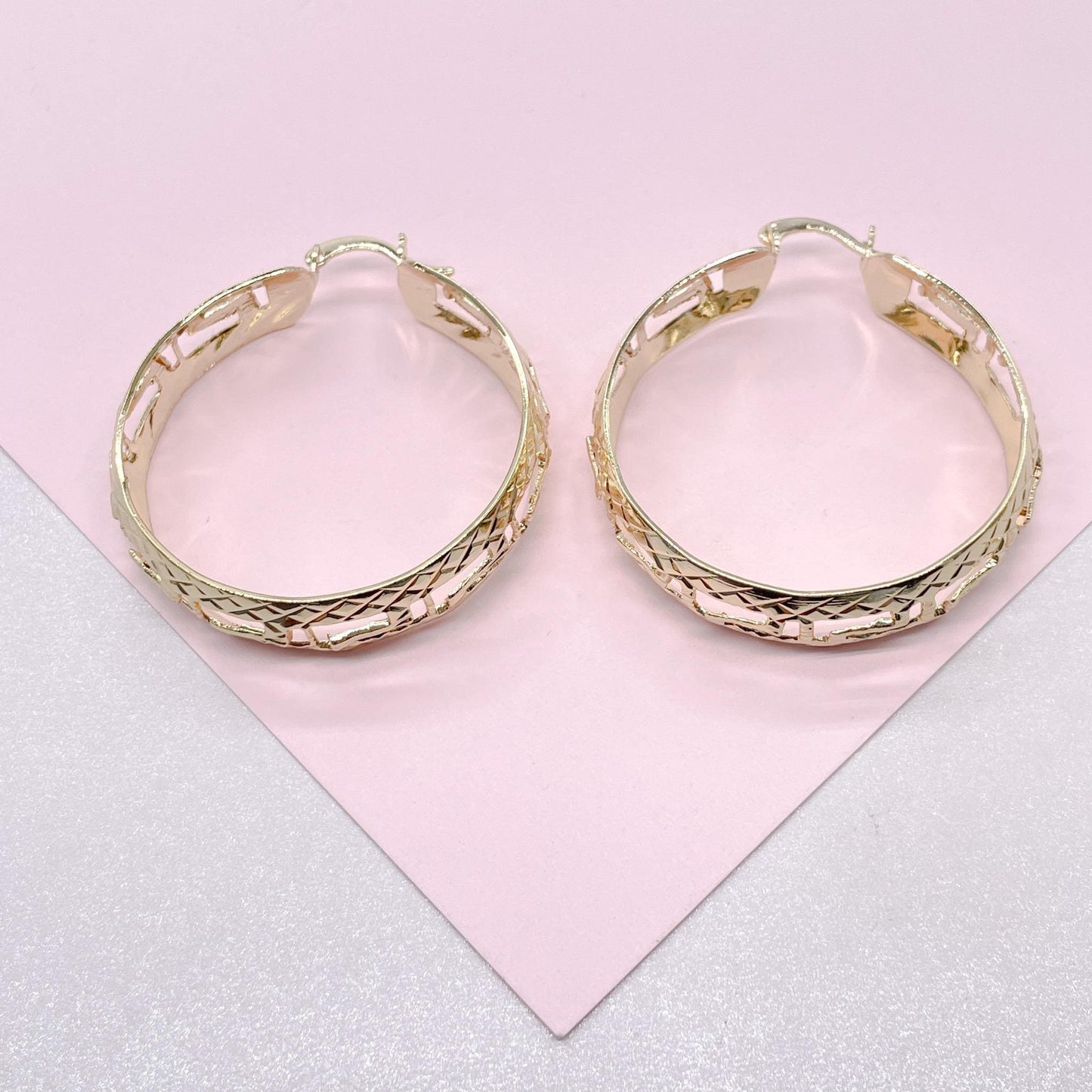18k Gold Filled Hollow See-Through 9mm Thick Hoop Earrings, Gold Shiny Diamond Cut Hoop Earrings