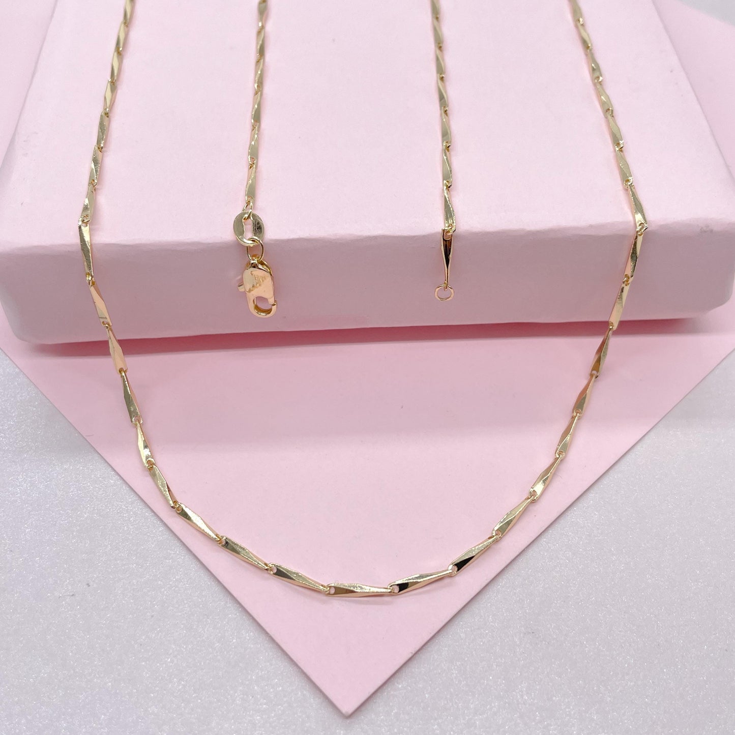 18k Gold Filled 1.5mm 18 Inch Thin Dainty Long Bar Spear Shaped Link Chain