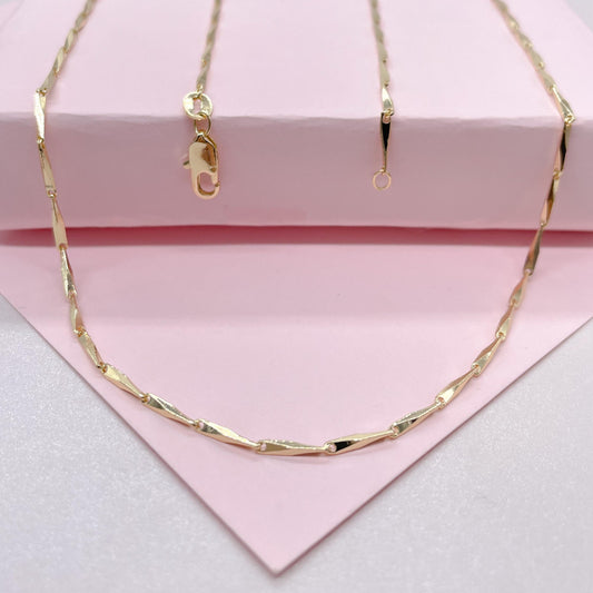 18k Gold Filled 1.5mm 18 Inch Thin Dainty Long Bar Spear Shaped Link Chain