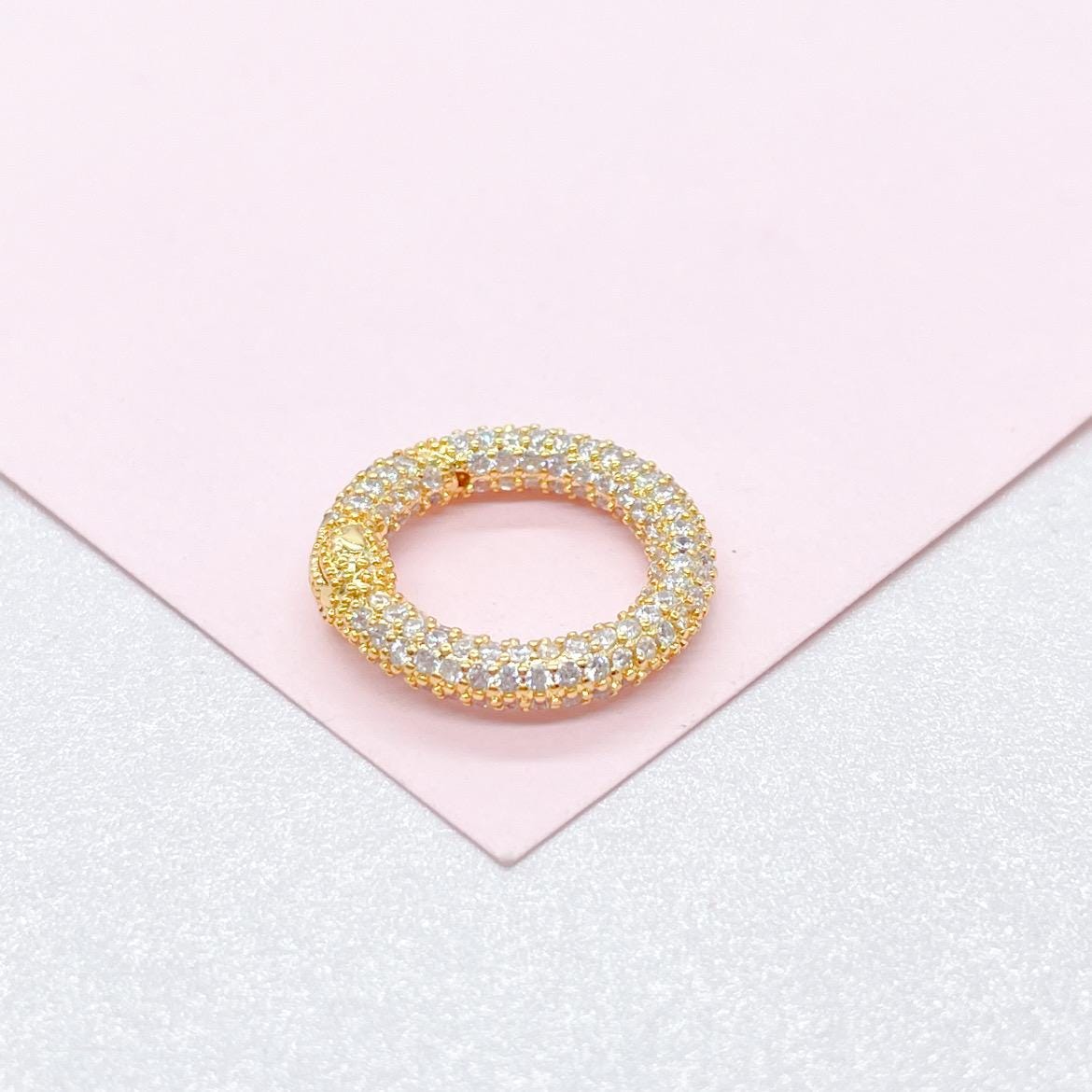 18k Gold Filled Large Circle CZ Carabiner Clasp, for Jewelry making, Jewelry supplies