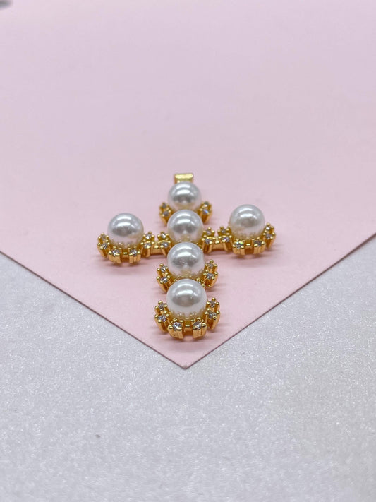 18k Gold Filled Faux All Around CZ Pearl Style Cross Pendant