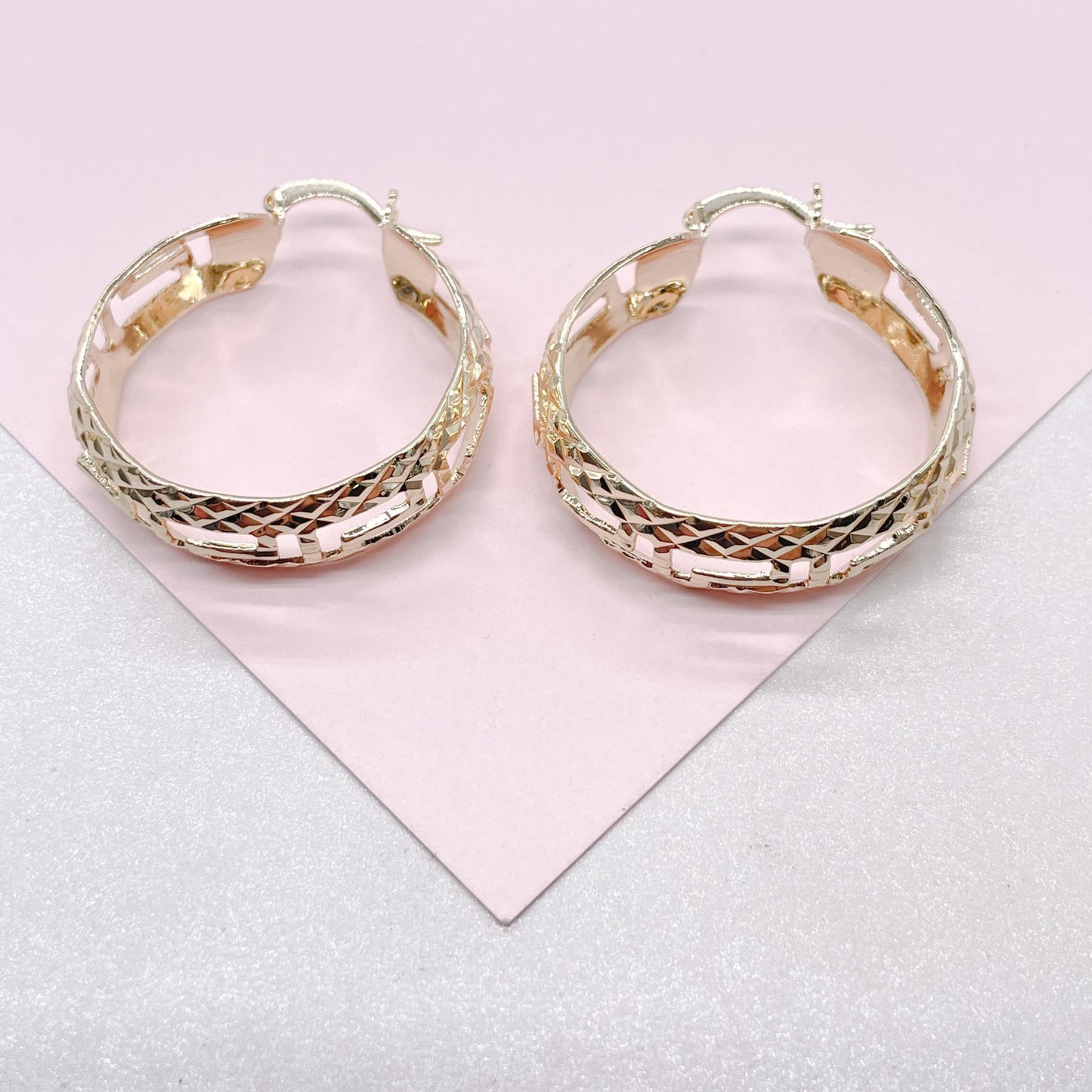 18k Gold Filled Hollow See-Through 9mm Thick Hoop Earrings, Gold Shiny Diamond Cut Hoop Earrings