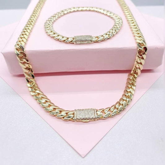 14k Gold Filled 6mm Monaco Link Necklace Chain & Bracelet with CZ Pave Embellished Clasp (sold separately)
