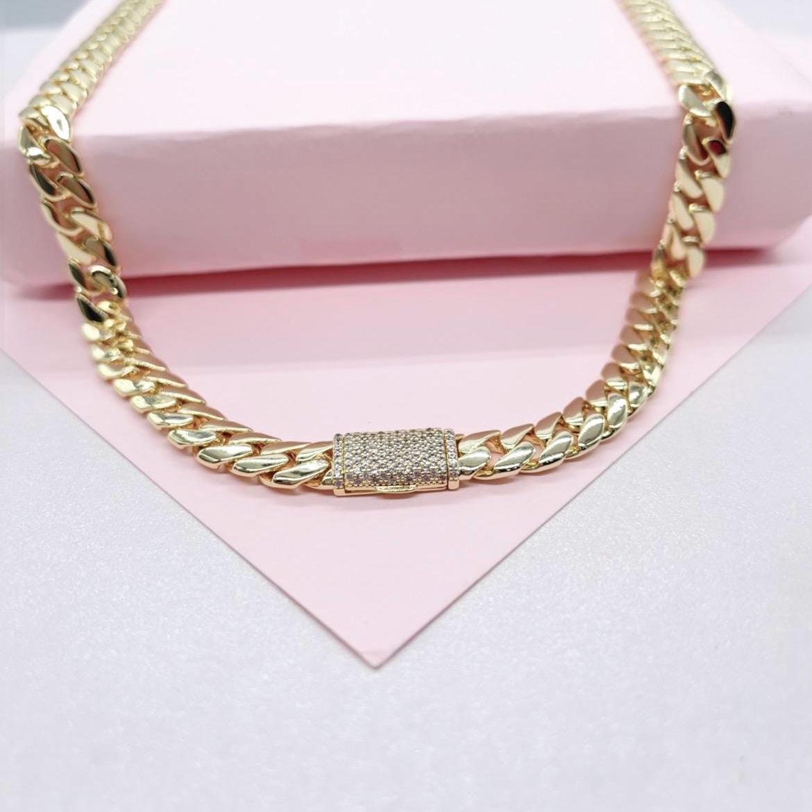14k Gold Filled 6mm Monaco Link Necklace Chain & Bracelet with CZ Pave Embellished Clasp (sold separately)
