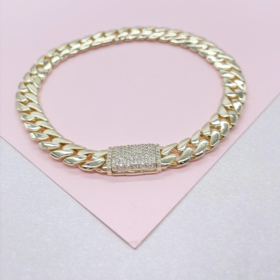 14k Gold Filled 6mm Monaco Link Necklace Chain & Bracelet with CZ Pave Embellished Clasp (sold separately)