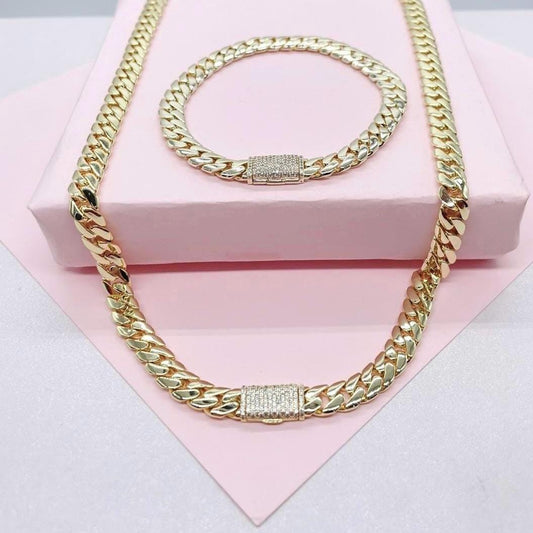 14k Gold Filled Monaco Link Chain Necklace or Bracelet: CZ Pave Clasp