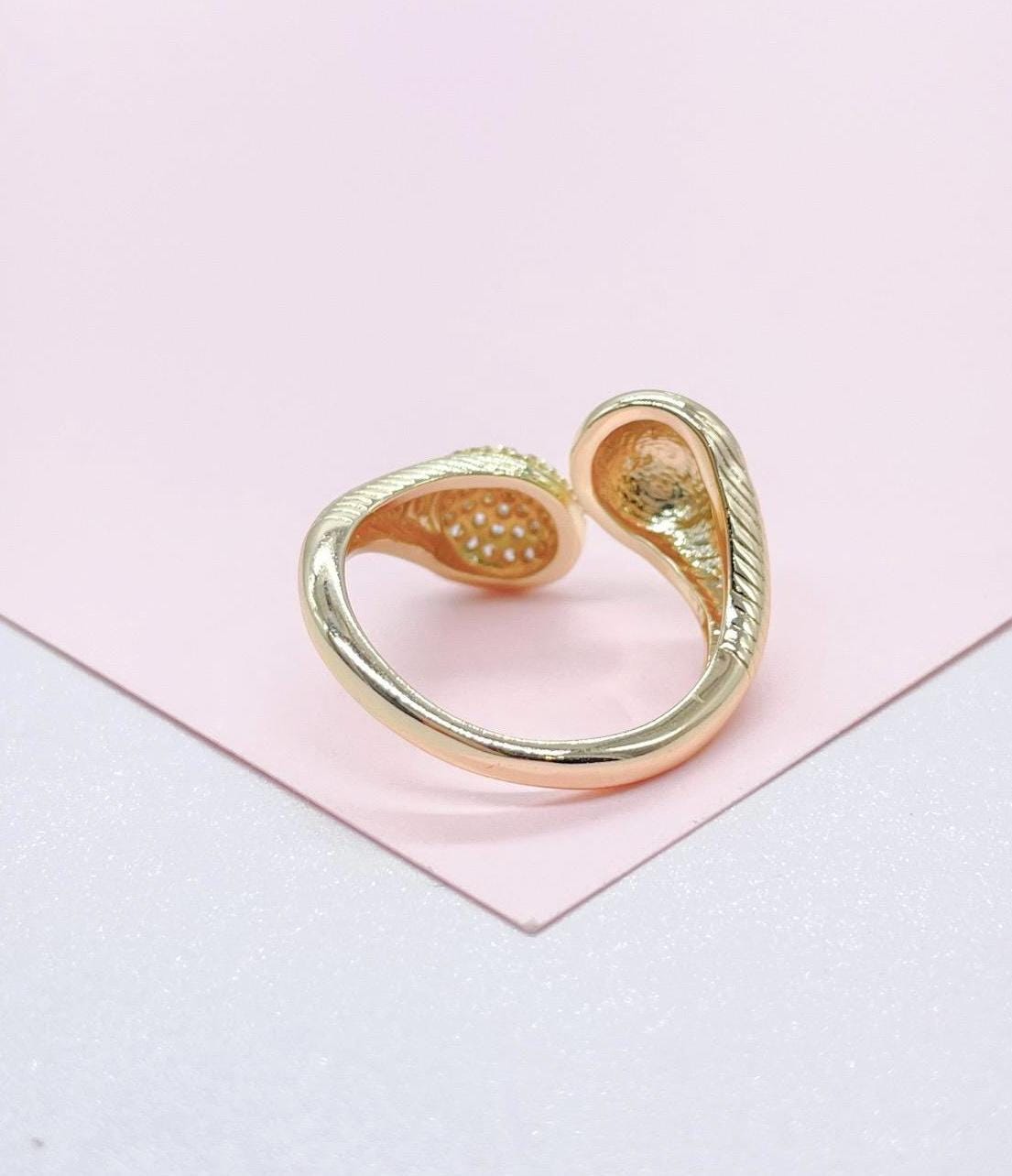 18k Gold-filled Adjustable Dual Wire Textured Ring With CZ Stones