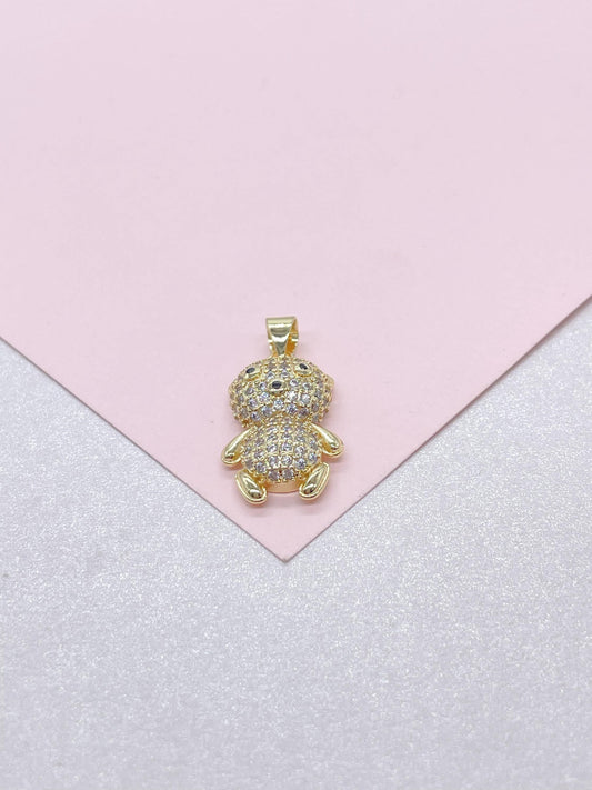 18k Gold Filled CZ Puffy Baby Bear Charm, For Chains and Jewellery Making