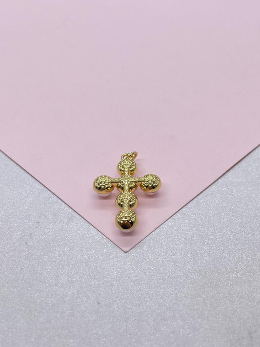 18k Gold Filled Faux XL Puffy Pearl Style Cross Pendant