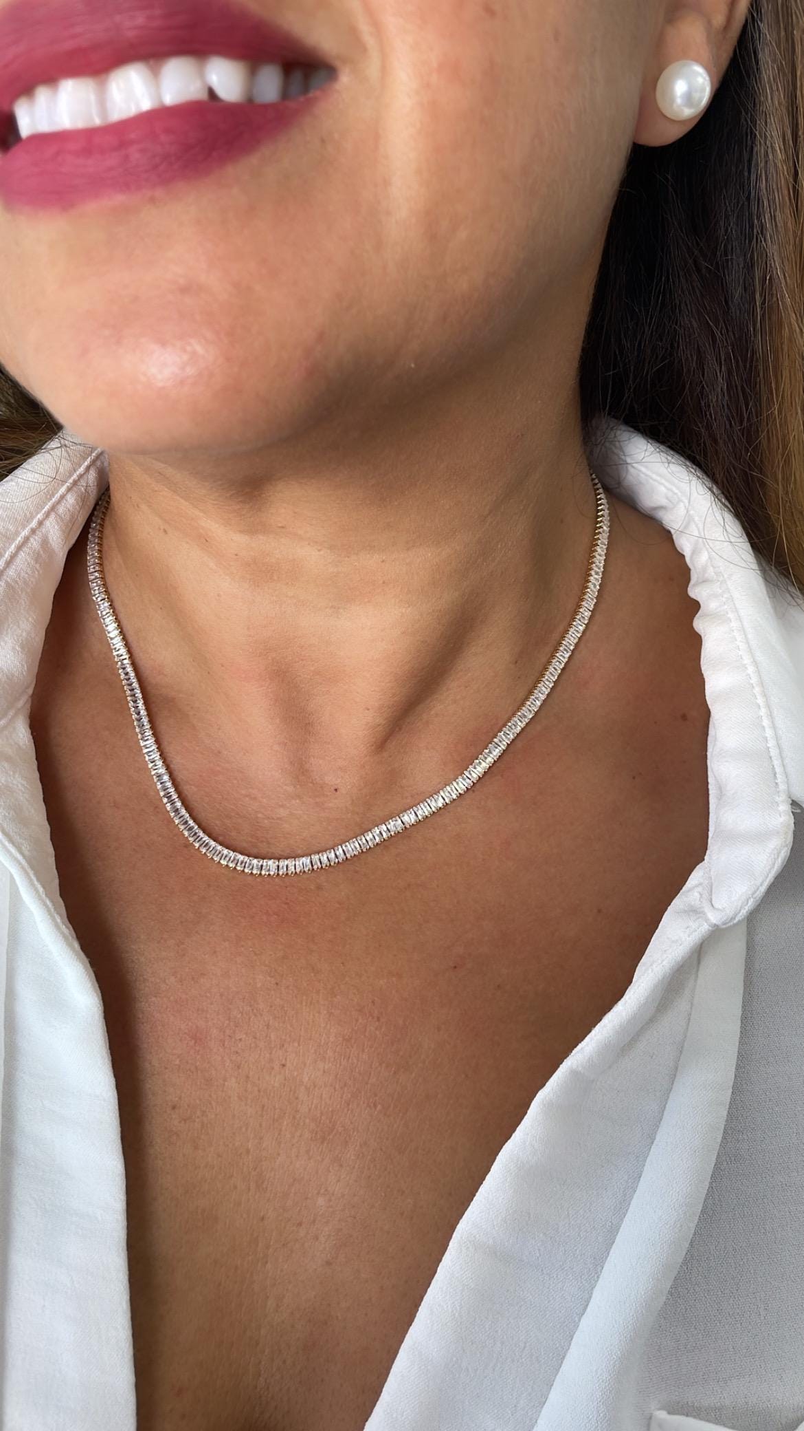 18k Gold Filled Baguette Cubic Zirconia Choker Necklace and Bracelet Set