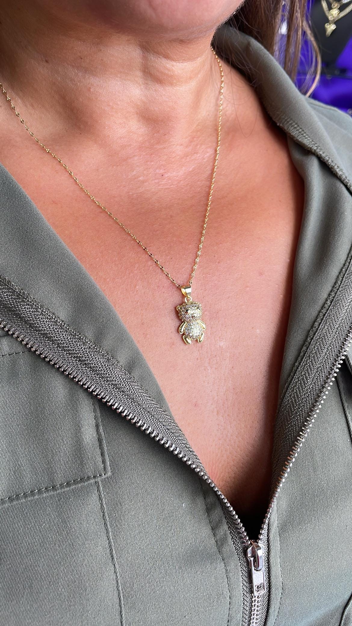 18k Gold Filled CZ Puffy Baby Bear Charm, For Chains and Jewellery Making