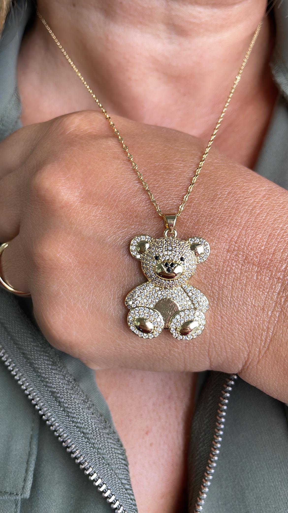 18k Gold Filled CZ Bear Pendant Charm: Waterproof Jewelry
