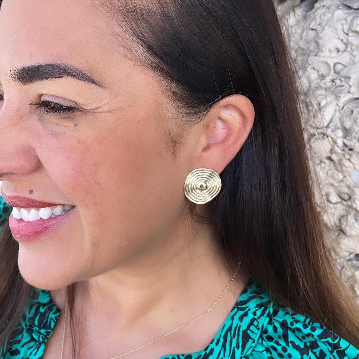 18k Gold Filled Wave Stud Earrings: Melted Texture, Dainty Jewelry