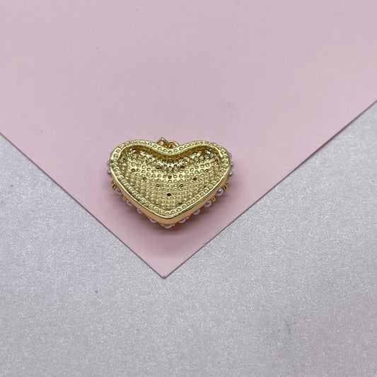 18k Gold Filled Puffy Heart Crowned with Pearl Beads