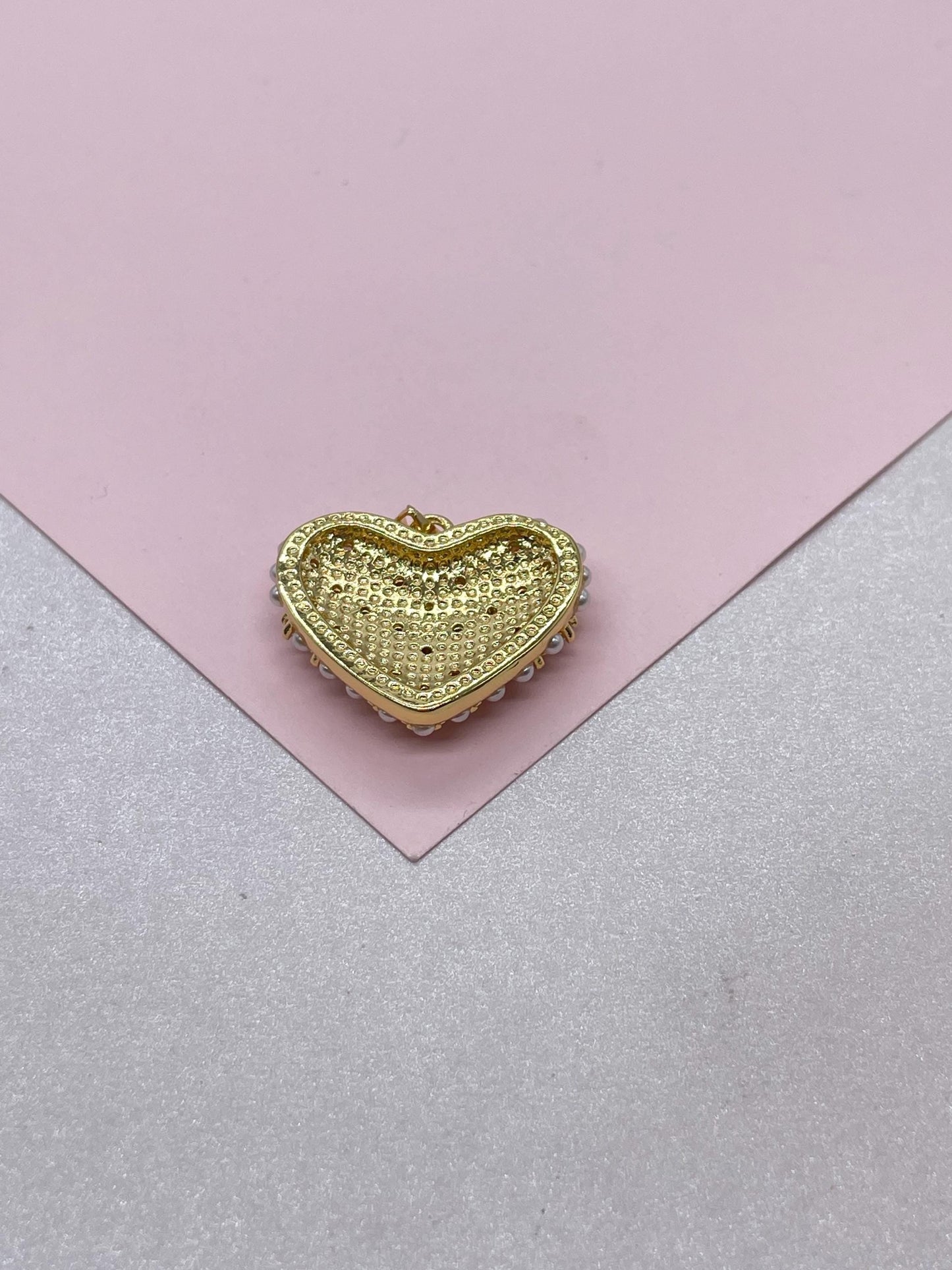18k Gold Filled Puffy Heart Crowned with Pearl Beads