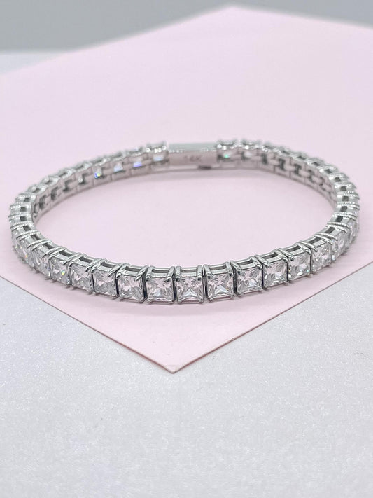 18k Gold Filled 5mm Princess Cut CZ Tennis Bracelet