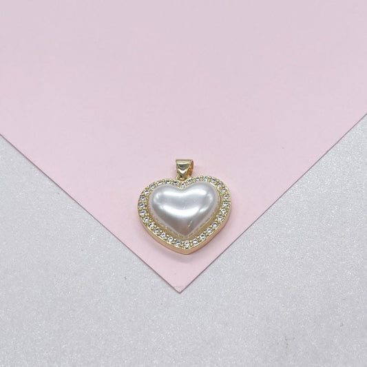 18k Gold Filled Synthetic Pearl Charm Crowned with Pave CZs