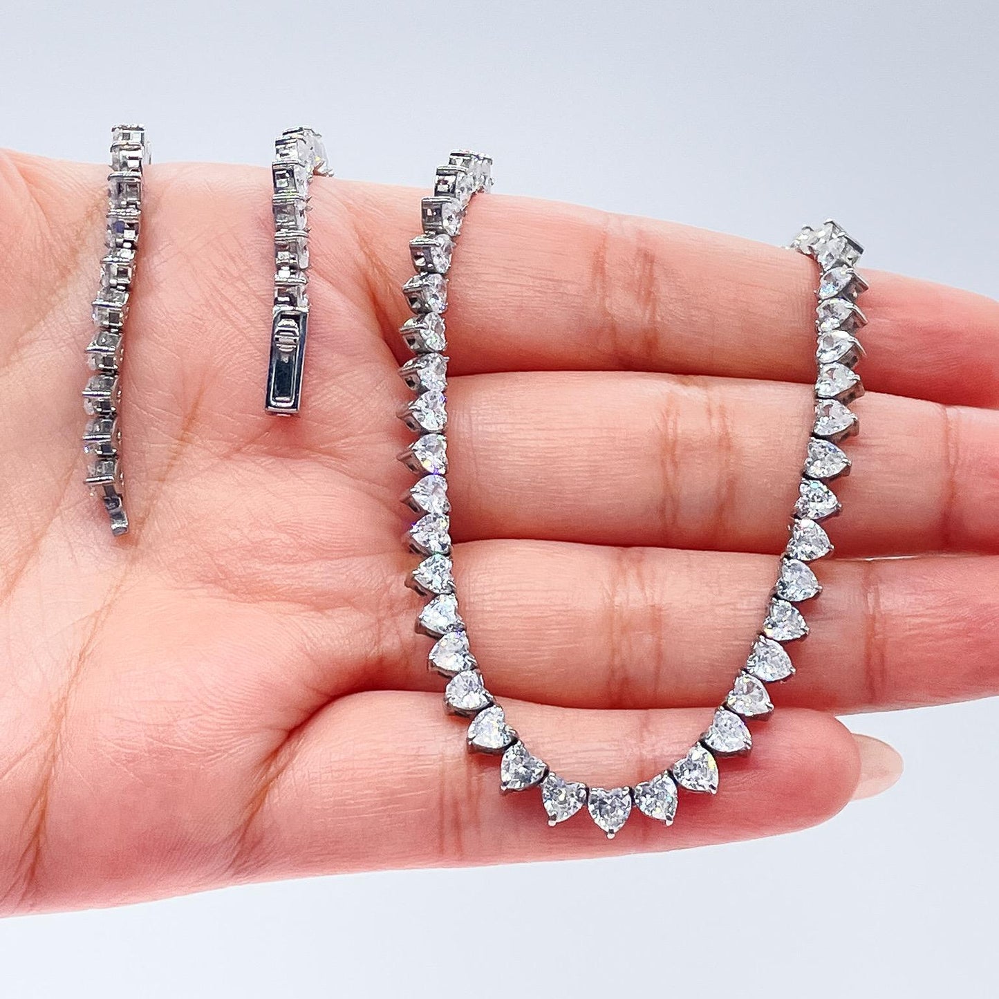 Silver Filled 5mm Heart Shaped Tennis Necklace with Bayonet Clasp