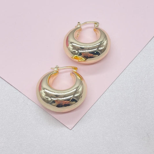 18k Gold Filled Chunky Puffy Smooth Dome Hoop Earring