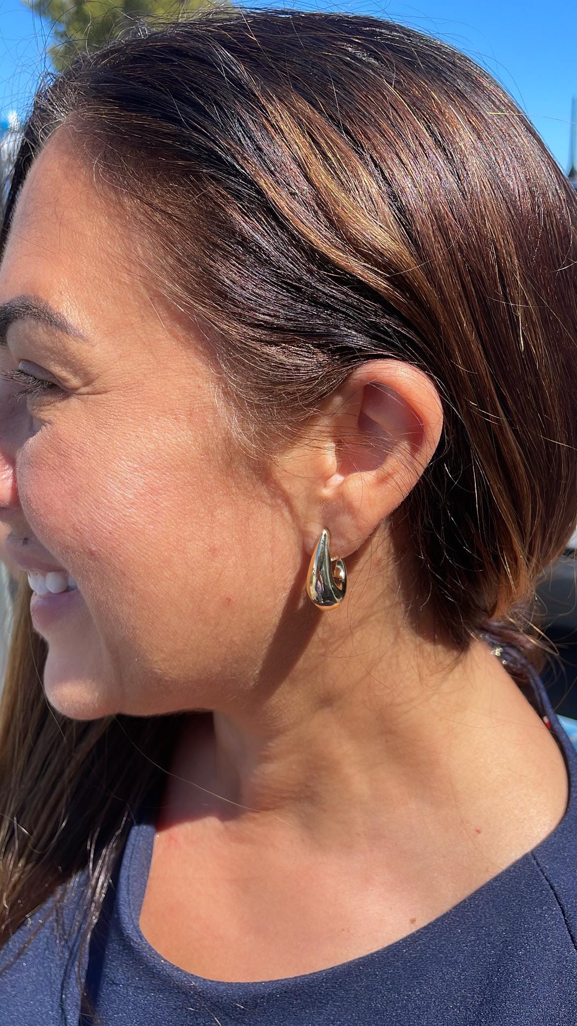 18k Gold Filled Open Tear Drop Hoop Earring