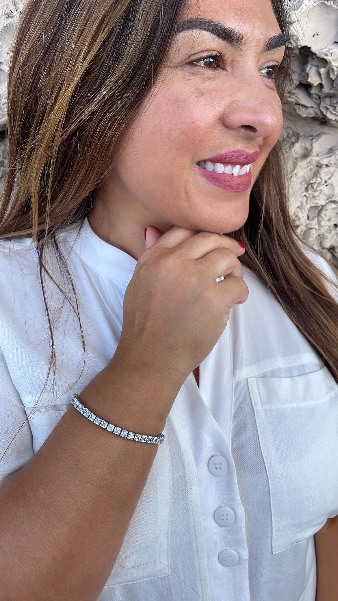 18k Gold Filled 5mm Princess Cut CZ Tennis Bracelet