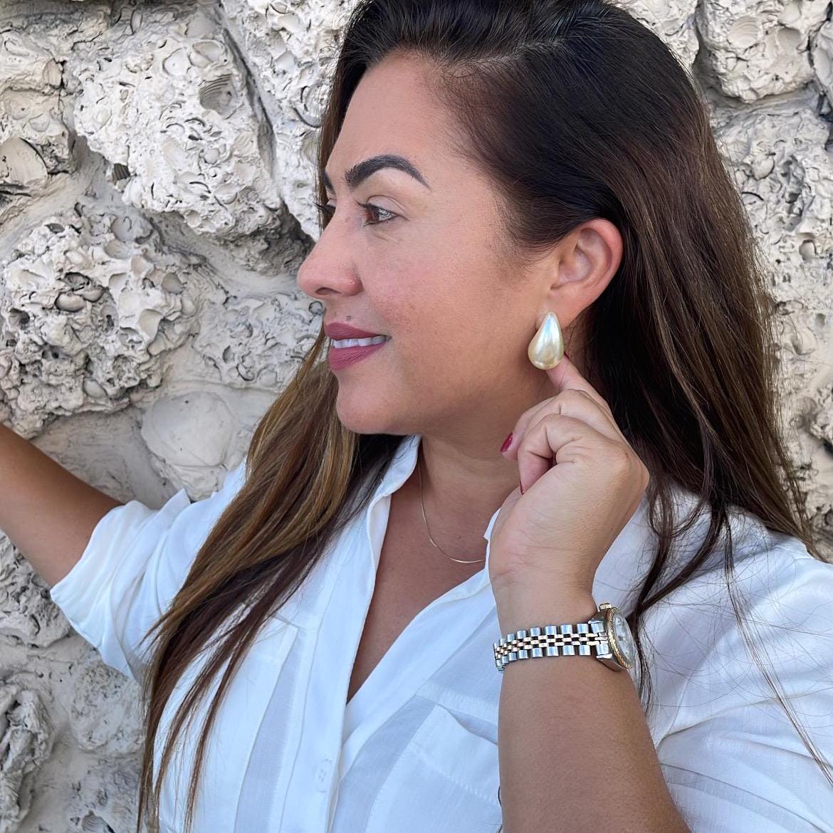 18k Gold Filled XL Chunky Smooth Pearl Tear Drop Earring, huge peal stud