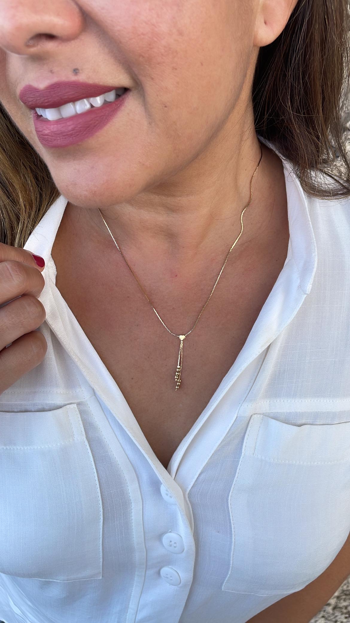 18k Gold Filled Cobra Link Choker with Engraved Tiny Heart and Beads Detail