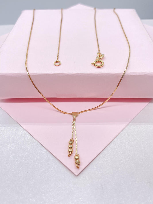 18k Gold Filled Cobra Link Choker with Engraved Tiny Heart and Beads Detail
