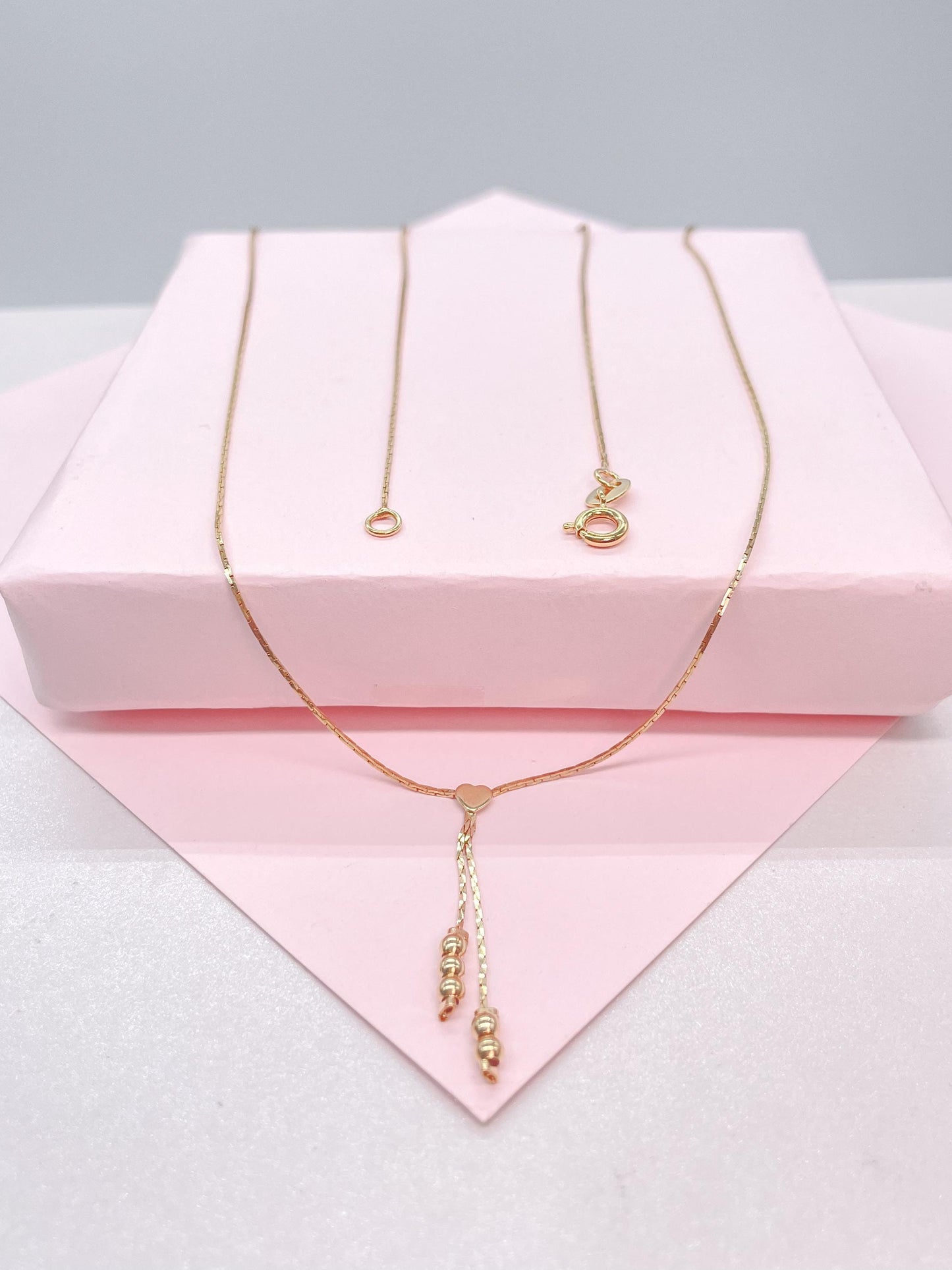 18k Gold Filled Cobra Link Choker with Engraved Tiny Heart and Beads Detail